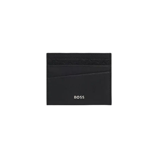 Black Hugo Boss card holder with textured surface and subtle embossed logo from Boss men wallet collection