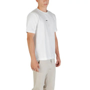 White cotton elastane round neck boss men t shirt with small black logo on left chest front side