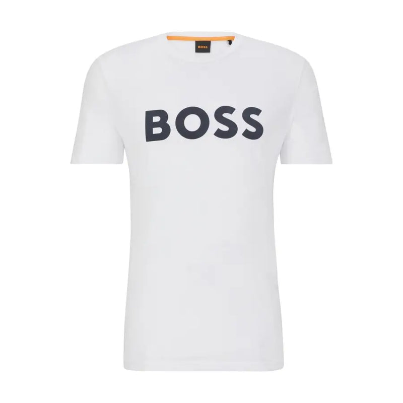 White short-sleeve crewneck cotton T-shirt with logo print for Boss Men collection