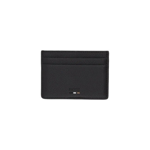 Boss mens black card holder in textured polyurethane leather with subtle stitching for organized card storage