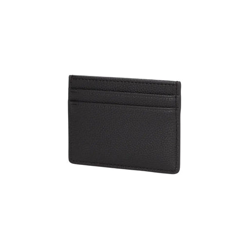 Boss mens black leather card holder with textured surface and precise stitching in polyurethane material size w10