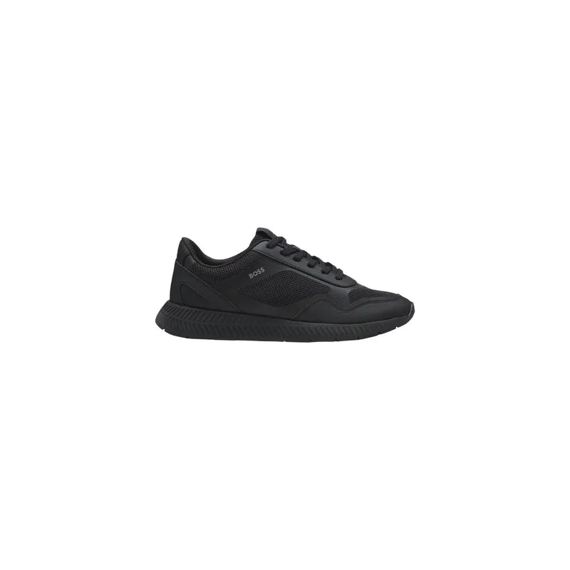 Boss mens black polyurethane running sneakers with mesh and synthetic overlays in a sleek athletic design