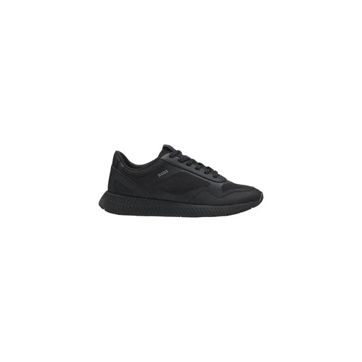 Boss mens black polyurethane running sneakers with mesh and synthetic overlays in a sleek athletic design