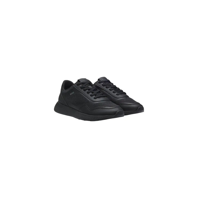 Boss mens black polyurethane running sneakers with mesh upper and rubber sole for lightweight performance