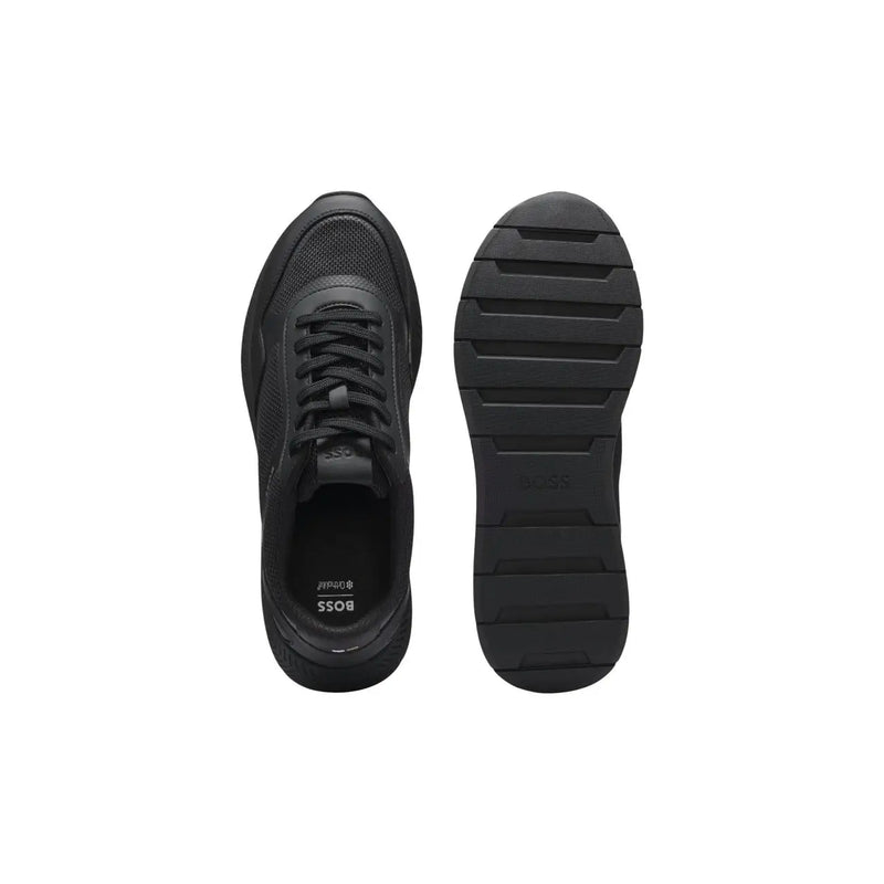 Boss mens black running sneakers with mesh upper and rubber sole for durable polyurethane comfort