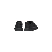 Boss mens black polyurethane running sneakers shown from the back with sleek minimalist design and subtle heel branding