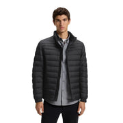 Boss puffer jacket Oden2 for men in black quilted fabric with stand-up collar and zipper closure front view