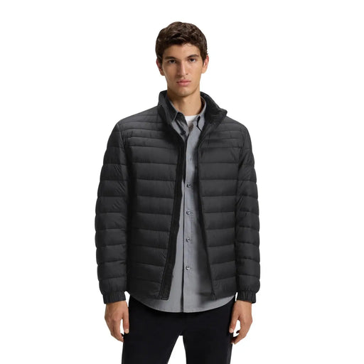 Boss puffer jacket Oden2 for men in black quilted fabric with stand-up collar and zipper closure front view
