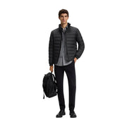 Boss puffer jacket Oden2 for men in black with quilted design high collar and front zipper front view