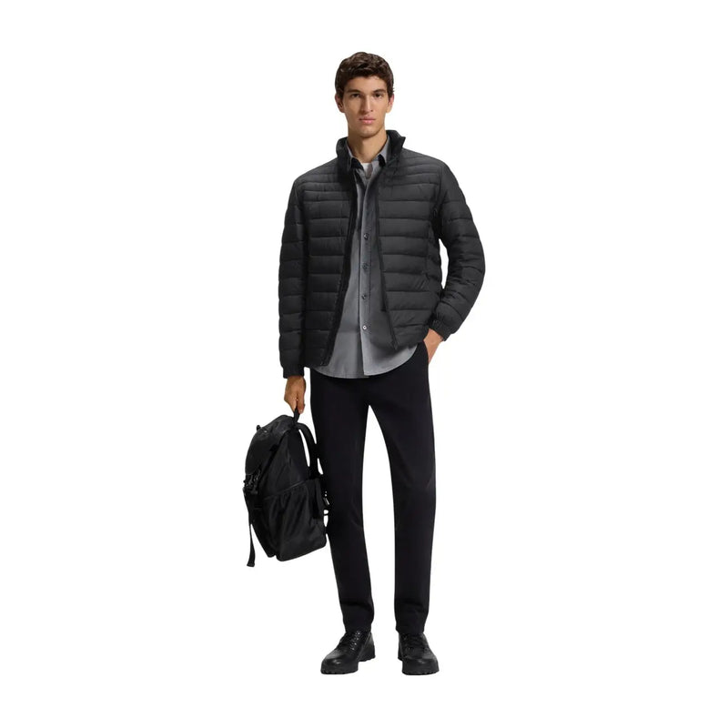 Boss puffer jacket Oden2 for men in black with quilted design high collar and front zipper front view