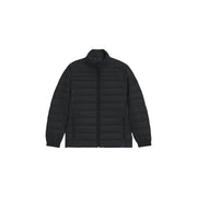 Boss puffer jacket Oden2 for men in black with quilted texture and stand-up collar, front view