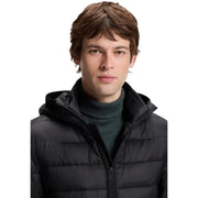 Boss puffer jacket Odenni for men in black with quilted pattern and hood, front view