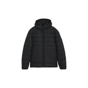 Boss puffer jacket Odenni for men in black with quilted hood and front pockets, front view