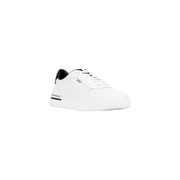 White leather keds sneaker with black accents and logo.