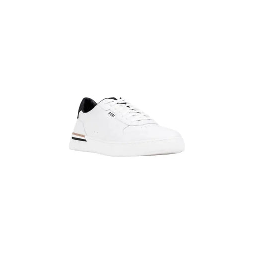 White leather keds sneaker with black accents and logo.
