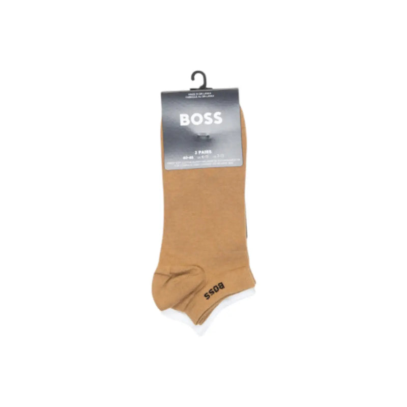 Tan boss women ankle socks in beige knitted cotton elastane with subtle logo on the back heel for everyday wear