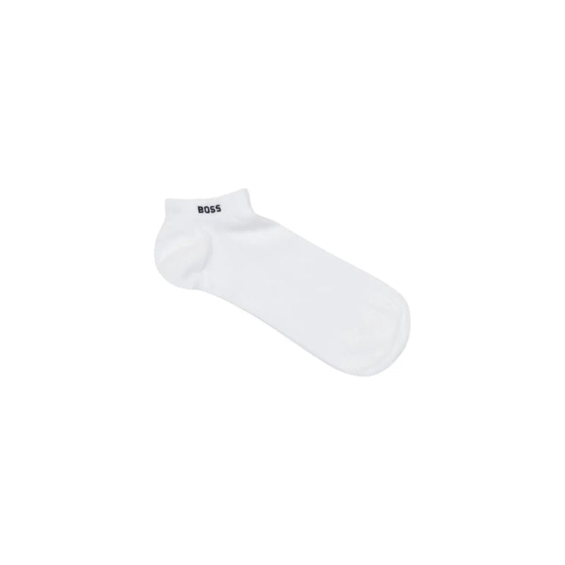 White boss ankle sock with minimalist design made of beige cotton elastane knitted for women underwear use