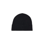 Bonnet en laine Boss Akaio pour homme, en maille côtelée noire avec revers, vue de face