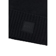 Casquette Boss en laine akaio pour homme, en maille côtelée noire avec logo carré, vue de face