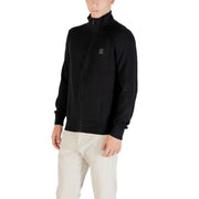 Boss wool turtleneck sweater for men in black with ribbed collar and cuffs, front view