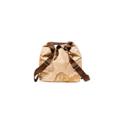 Map-print drawstring backpack with brown adjustable shoulder straps for women