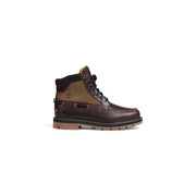 Timberland Men’s Brown Ankle Boots in Leather and Rubber showcasing a stylish design