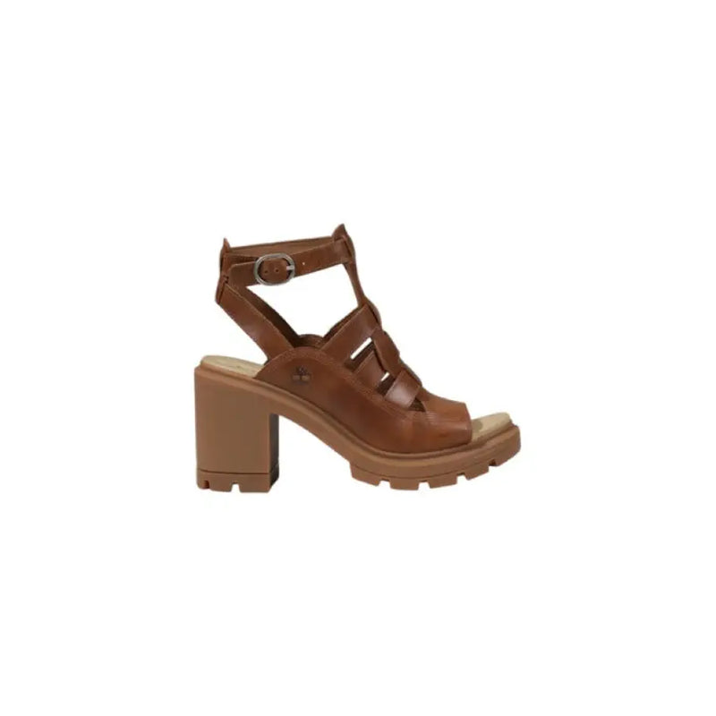 Brown Leather Heeled Sandal showcasing stylish open-toe design and adjustable ankle strap
