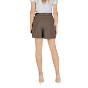 Braune, strukturierte Damenshorts mit taillierter Passform, Gürtelschlaufen, Reißverschluss und Taschen