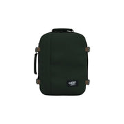 Dark green Cabin Zero men classic 28L rucksack with black handle and brown buckle accents in polyester