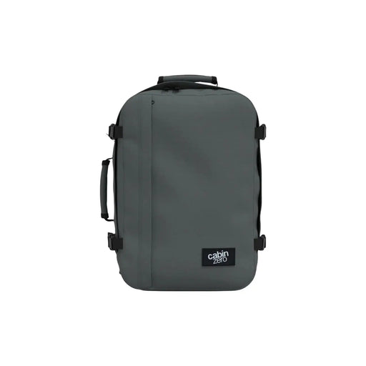 Valise cabine Cabin Zero gris foncé avec poignées et sangles noires en polyester résistant.