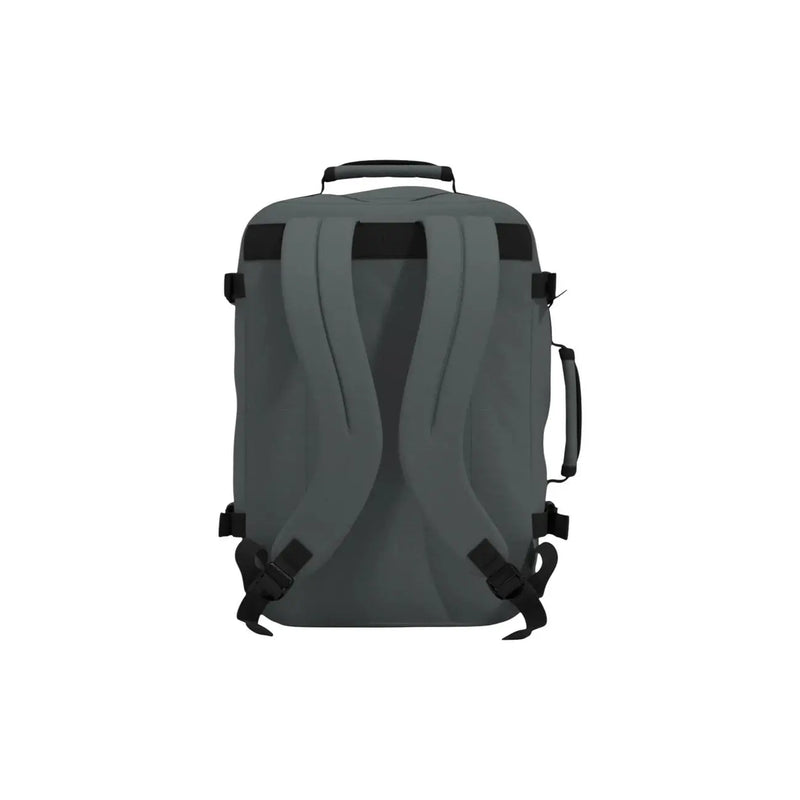 Dark gray duffel style cabin zero men classic travel bag with black straps and top handle in grey polyester 44l