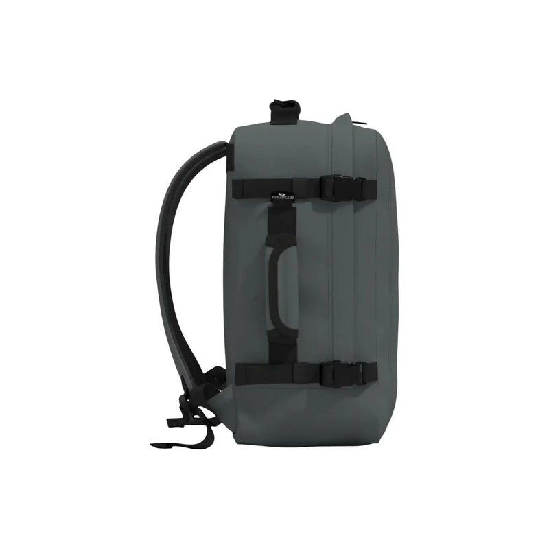 Gray Cabin Zero men classic waterproof backpack with black straps and durable polyester fabric exterior 44L capacity