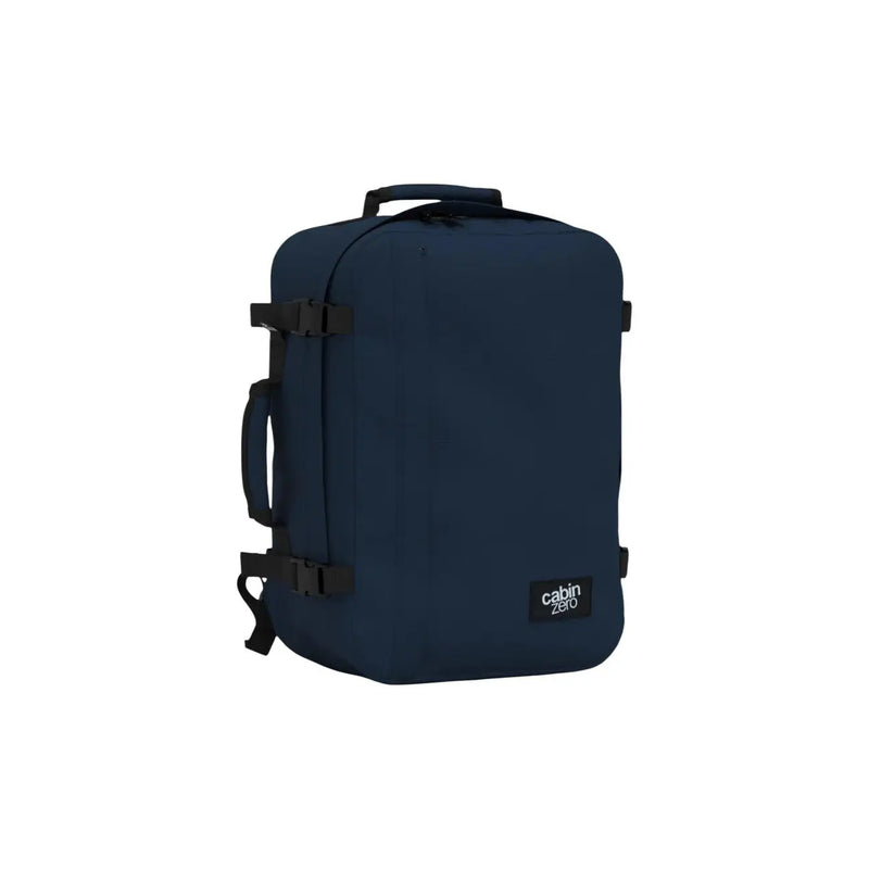 Navy blue Cabin Zero men classic rucksack carry-on suitcase made of polyester with black straps and handle 36L capacity