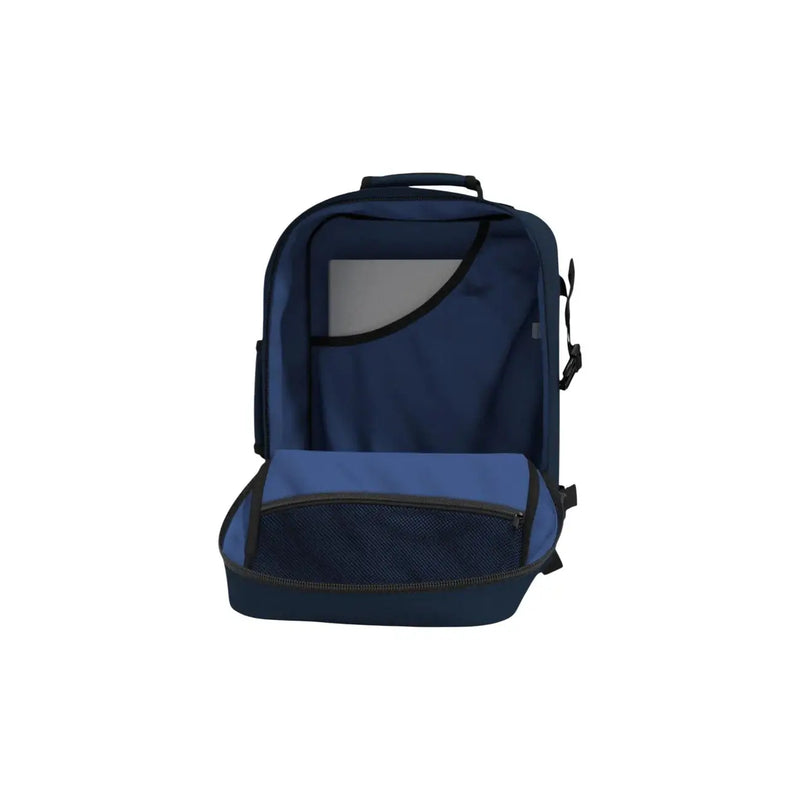 Navy blue Cabin Zero men classic rucksack made of polyester with mesh lower compartment and black trim details