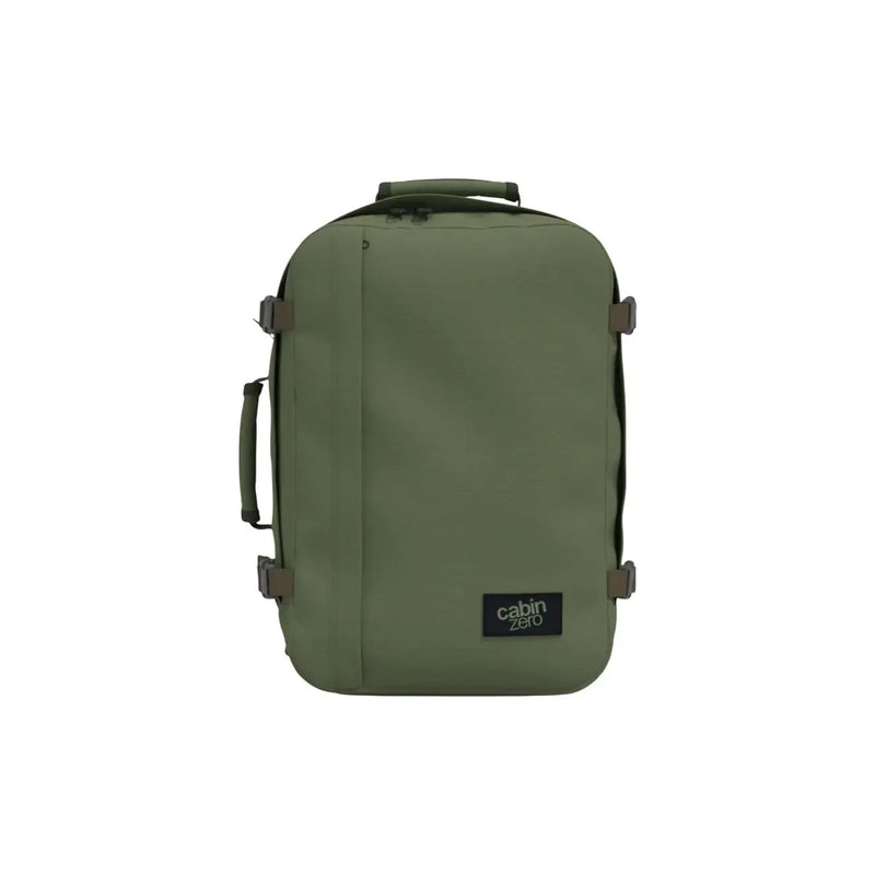 Olive green cabin zero carry-on suitcase with minimalist design and sturdy fabric for travel use
