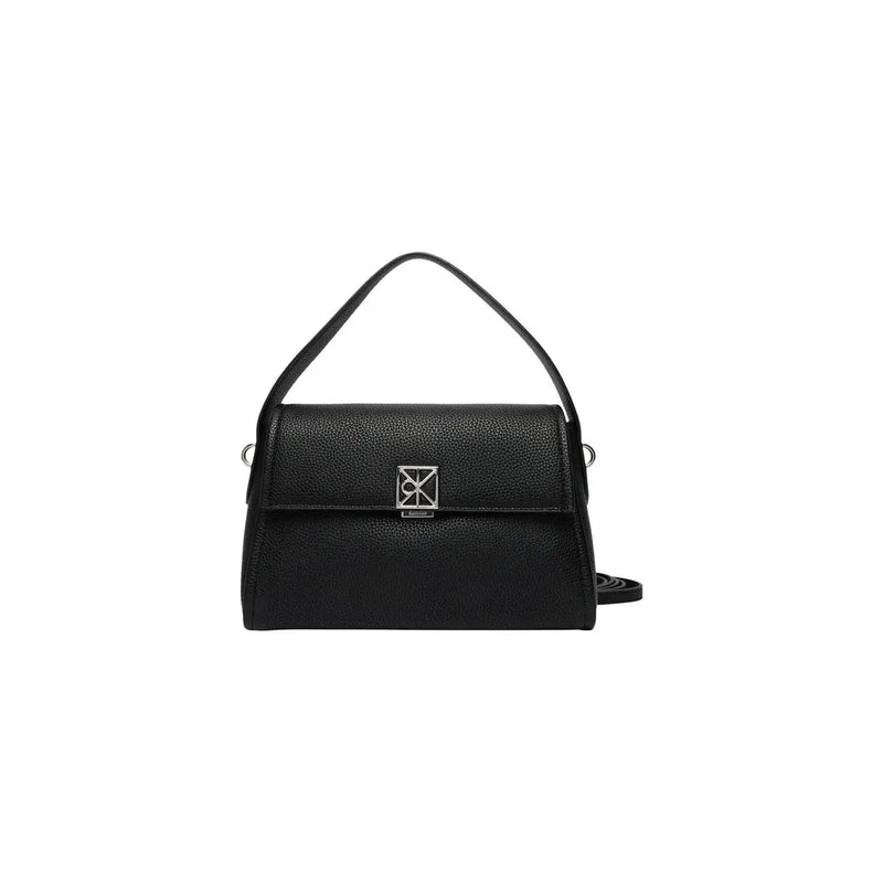 Calvin Klein beige handbag with black leather, silver clasp, top handle