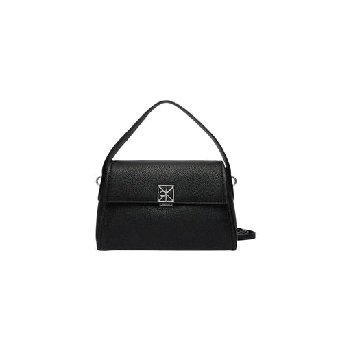 Calvin Klein beige handbag with black leather, silver clasp, top handle