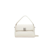 Calvin Klein beige crossbody bag with white leather, minimalist design, silver clasp