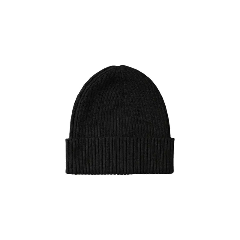 Black ribbed beanie hat with folded cuff