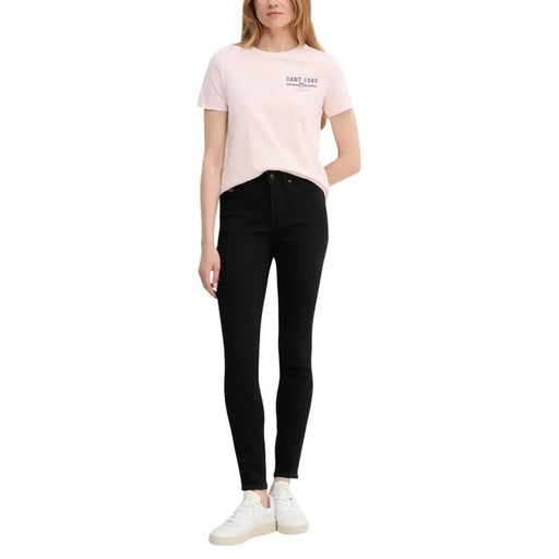 Calvin Klein Schwarze, hochgeschnittene Skinny-Jeans aus Baumwolle für Damen