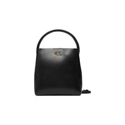 Calvin Klein black leather bucket handbag with top handle gold-tone CK logo and shoulder strap