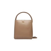 Calvin Klein beige leather bucket bag with top handle, strap, ck logo