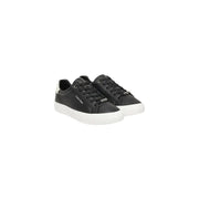 Calvin Klein black leather slip-on sneakers for women with white soles
