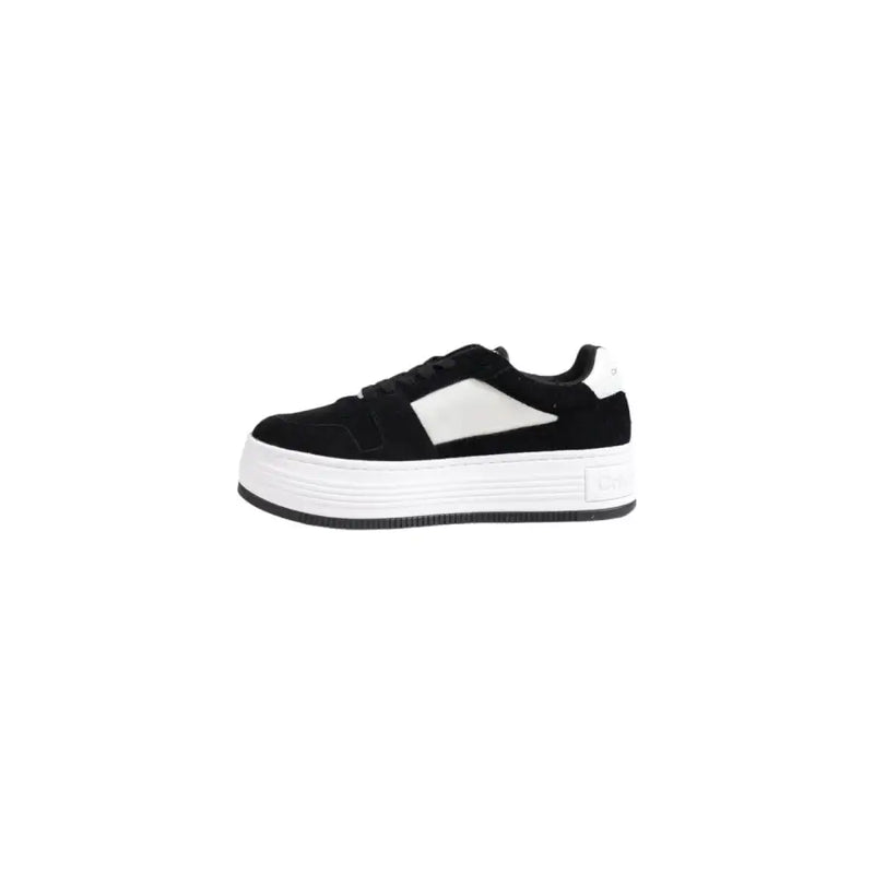 Calvin Klein black suede womens fall winter sneakers with white platform sole