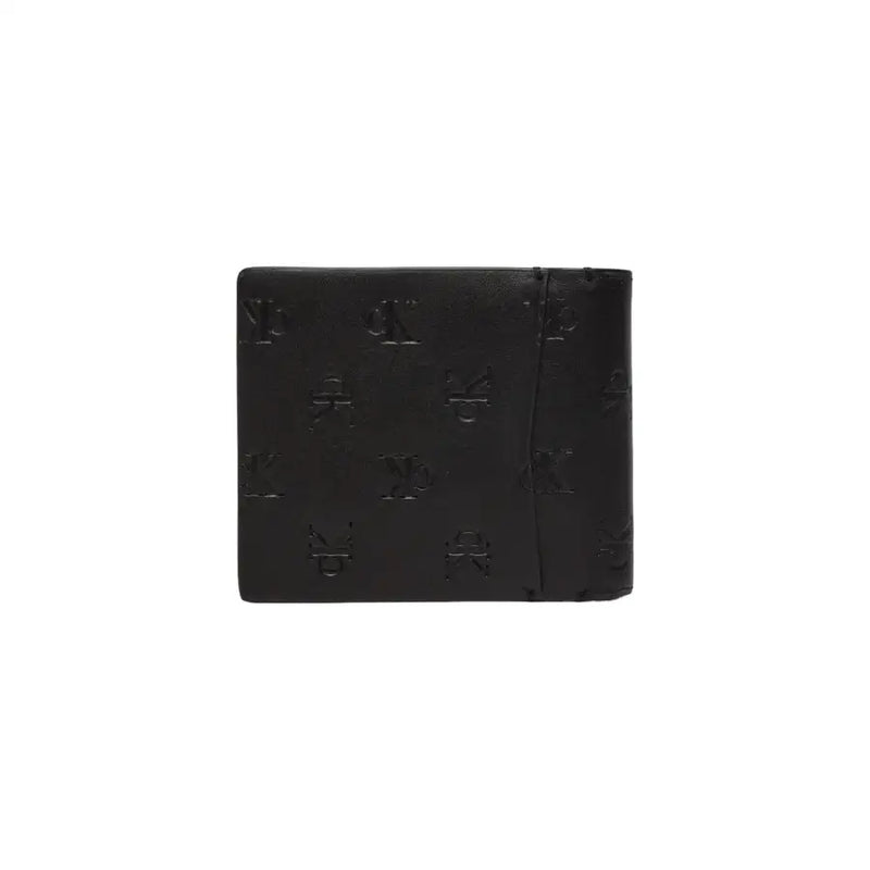 Black leather bi-fold wallet with embossed symbols from Calvin Klein for men