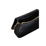 Calvin Klein black polyester shoulder bag with gold-tone zipper and chain strap in black leather crossbody style