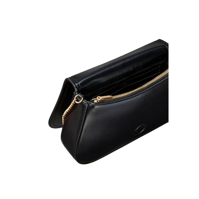 Calvin Klein black polyester shoulder bag with gold-tone zipper and chain strap in black leather crossbody style