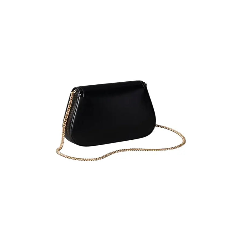 Calvin Klein black polyester shoulder bag with black glossy leather crossbody design and gold-tone chain strap