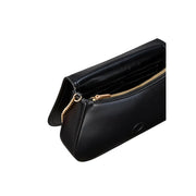 Calvin Klein black polyester shoulder bag with gold-tone zipper and chain strap in black leather crossbody style