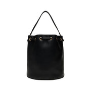 Calvin Klein black polyurethane bucket bag with gold-tone hardware single top handle and inside pocket